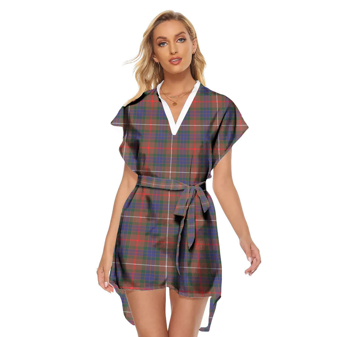 Fraser Hunting Modern Tartan Plaid Stand-up Collar Casual Dress With Belt
