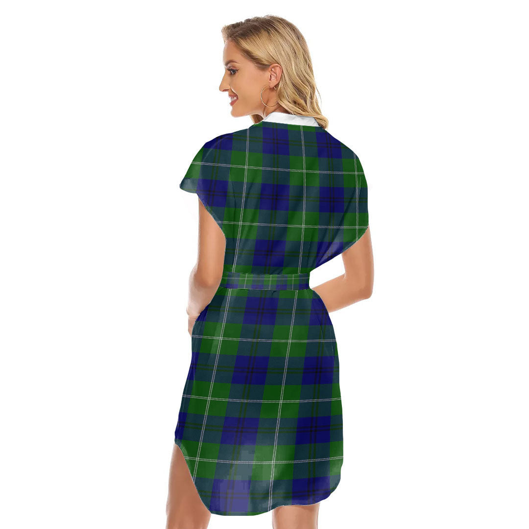 Oliphant Modern Tartan Plaid Stand-up Collar Casual Dress With Belt