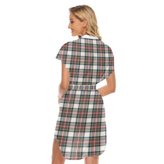 Stewart Dress Ancient Tartan Plaid Stand-up Collar Casual Dress With Belt