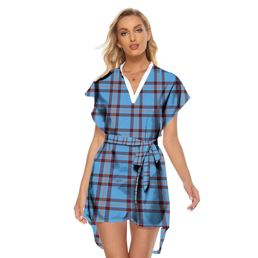 Elliot Ancient Tartan Plaid Stand-up Collar Casual Dress With Belt