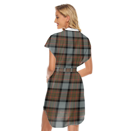 MacLaren Weathered Tartan Plaid Stand-up Collar Casual Dress With Belt