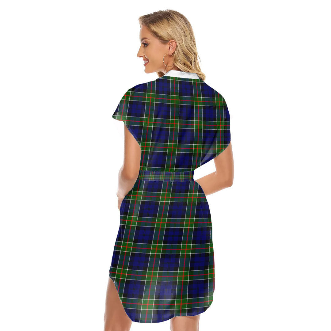 Colquhoun Modern Tartan Plaid Stand-up Collar Casual Dress With Belt