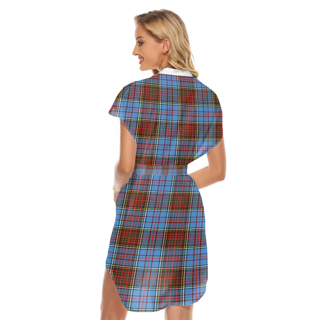 Anderson Modern Tartan Plaid Stand-up Collar Casual Dress With Belt