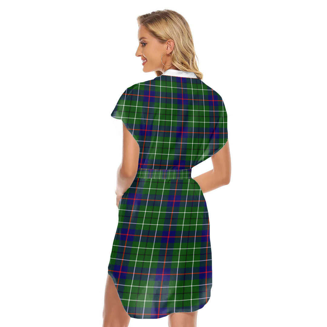 Duncan Modern Tartan Plaid Stand-up Collar Casual Dress With Belt