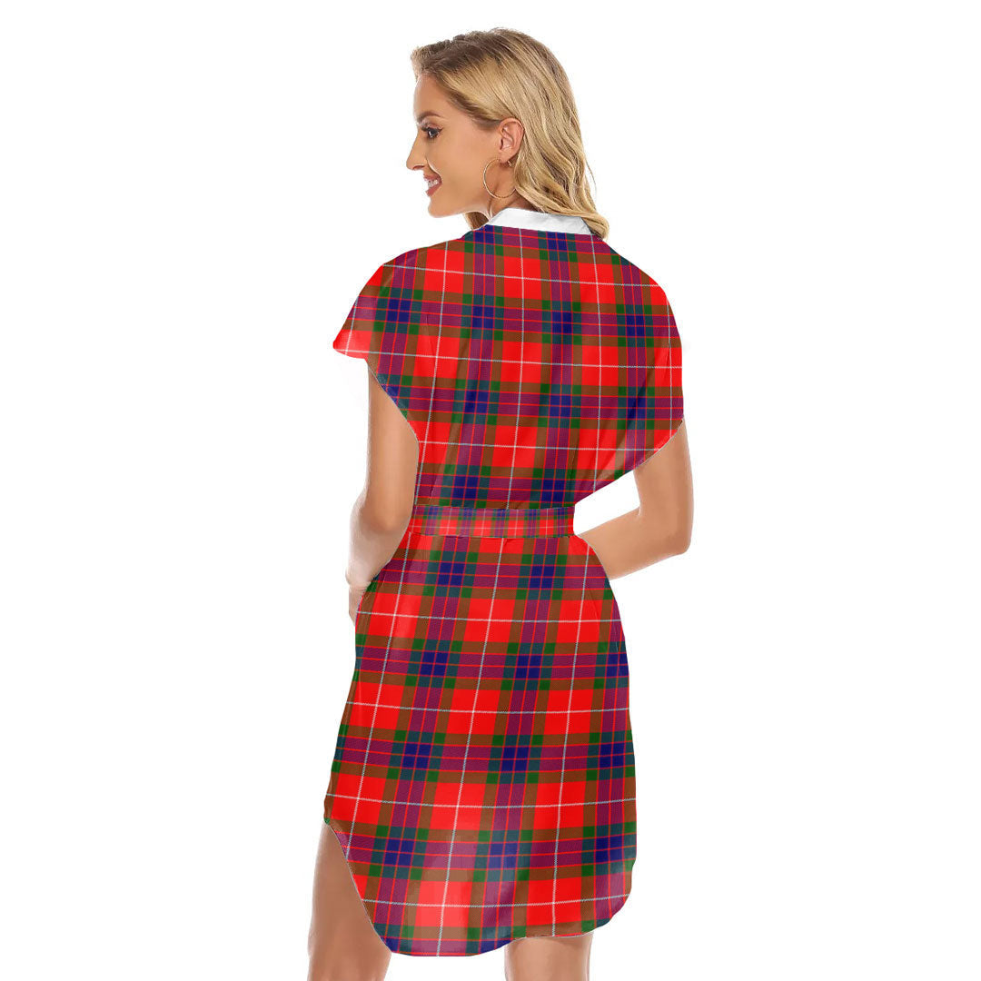 Fraser Modern Tartan Plaid Stand-up Collar Casual Dress With Belt