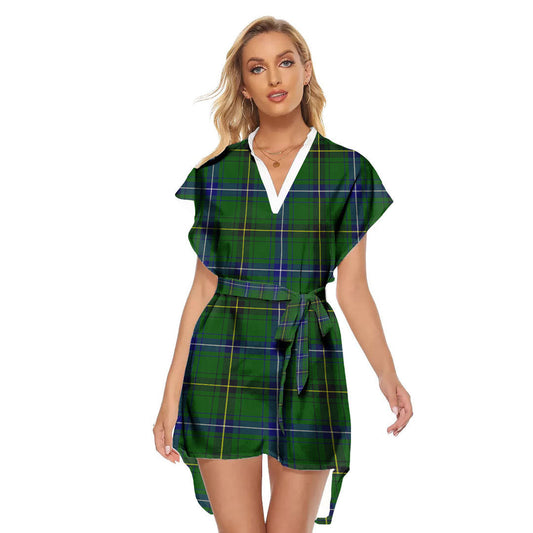 Henderson Modern Tartan Plaid Stand-up Collar Casual Dress With Belt