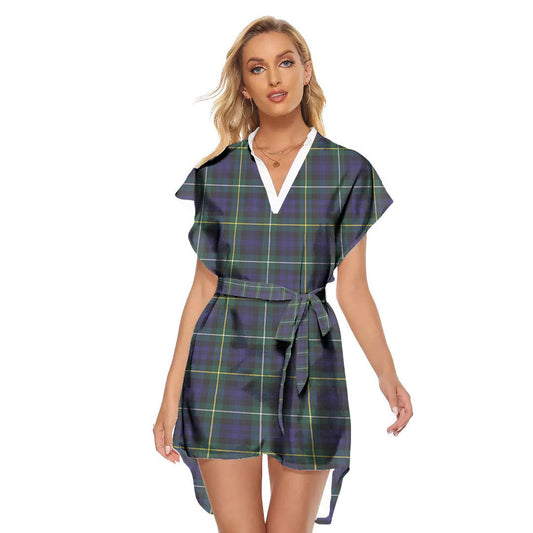 Campbell Argyll Modern Tartan Plaid Stand-up Collar Casual Dress With Belt