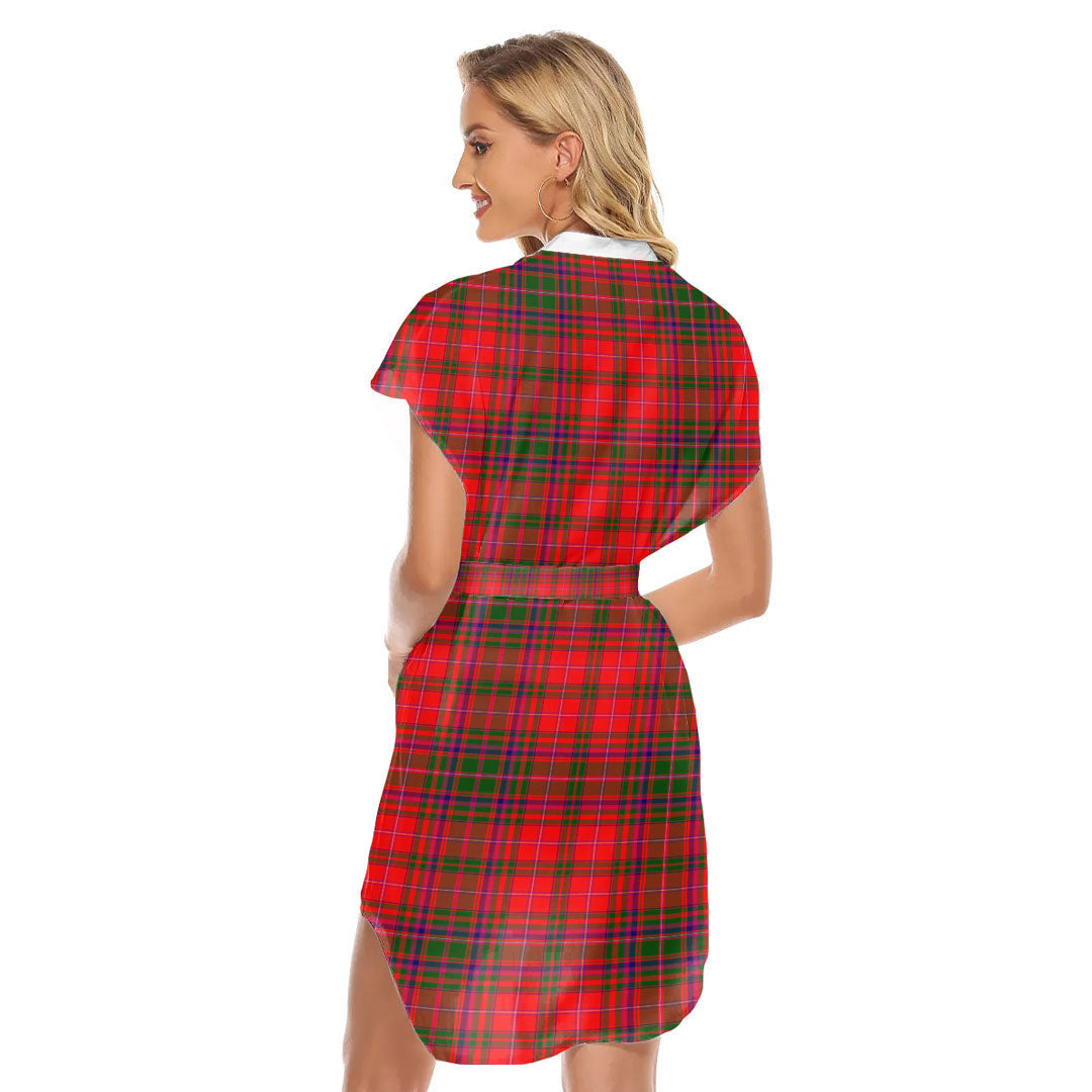 MacDougall Modern Tartan Plaid Stand-up Collar Casual Dress With Belt