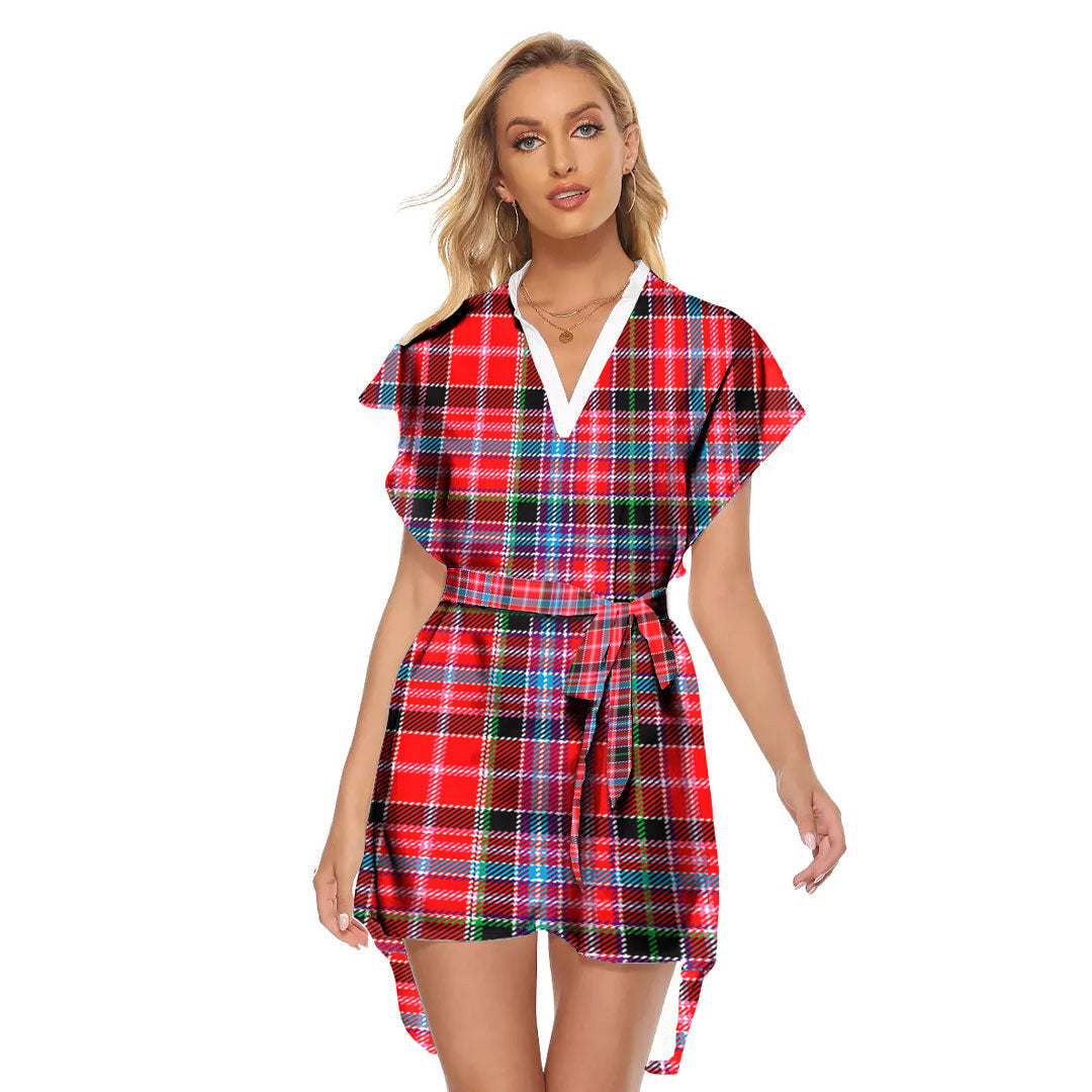 Aberdeen District Tartan Plaid Stand-up Collar Casual Dress With Belt