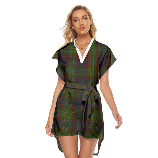 Cunningham Hunting Modern Tartan Plaid Stand-up Collar Casual Dress With Belt