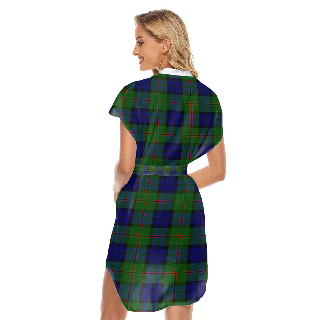 Dundas Modern Tartan Plaid Stand-up Collar Casual Dress With Belt