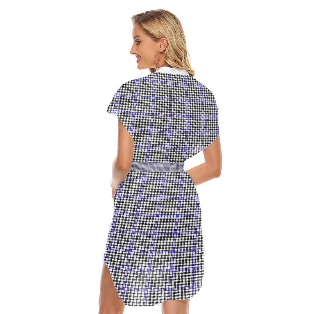 Sir Walter Scott Tartan Plaid Stand-up Collar Casual Dress With Belt