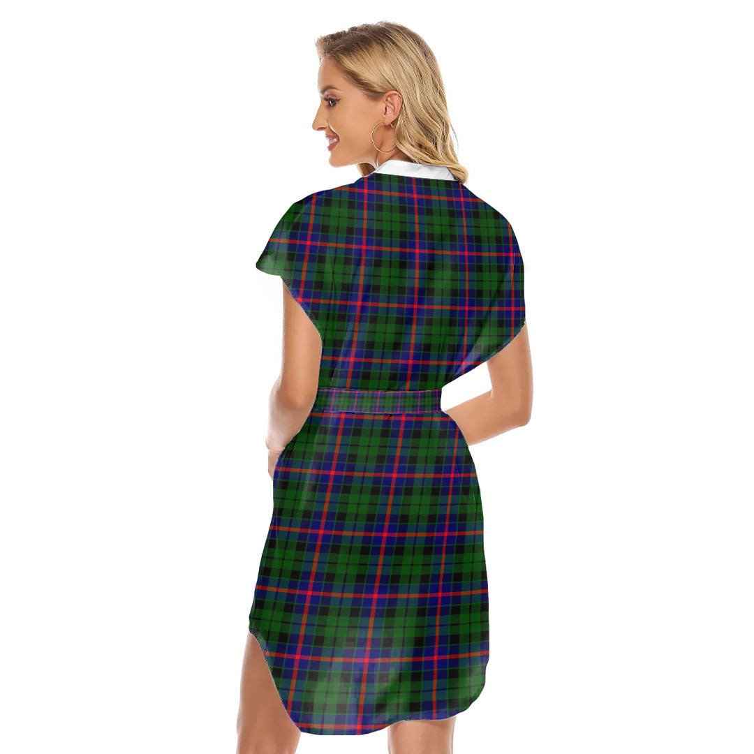 Morrison Modern Tartan Plaid Stand-up Collar Casual Dress With Belt