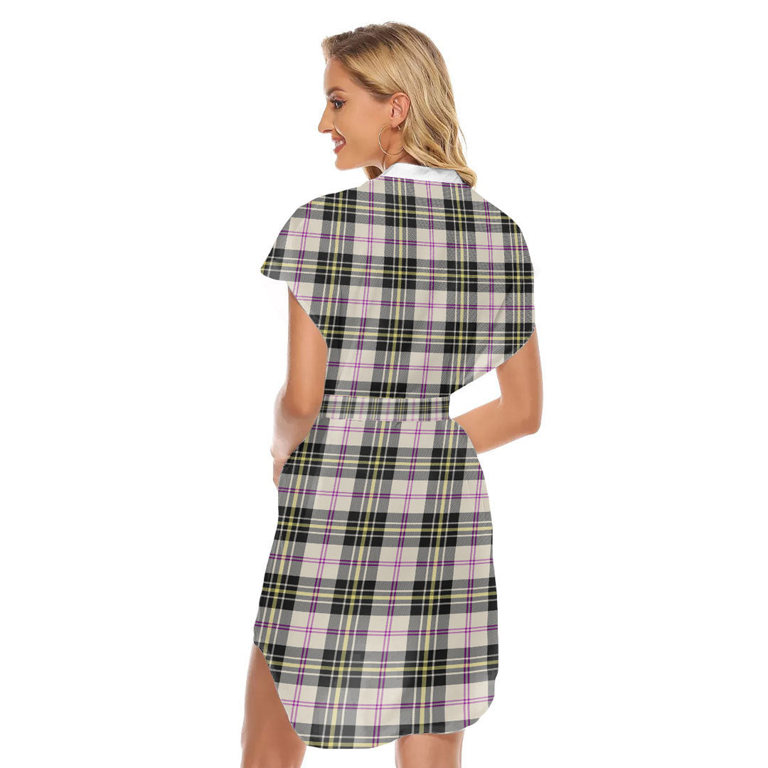 MacPherson Dress Ancient Tartan Plaid Stand-up Collar Casual Dress With Belt