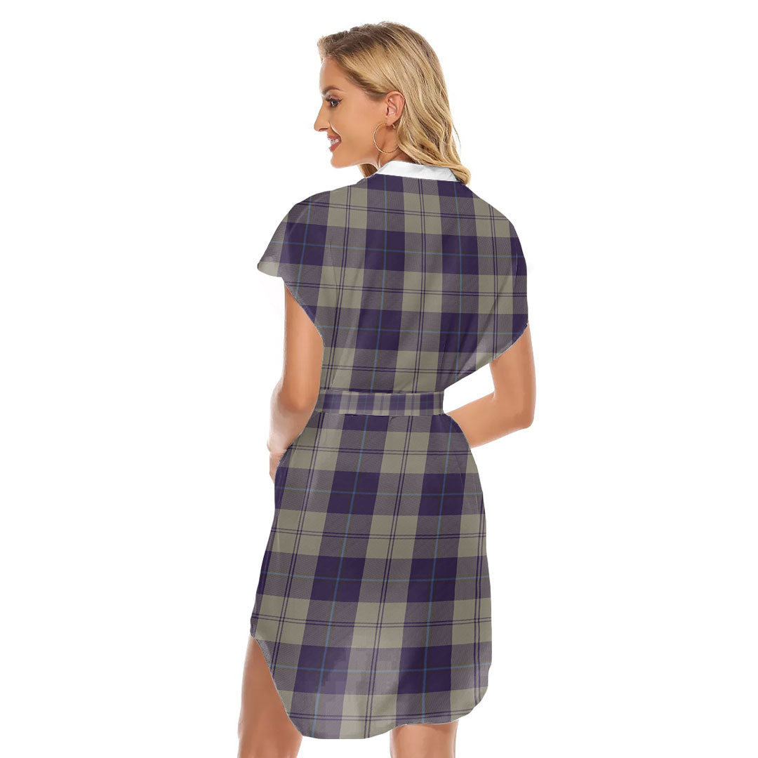 Cunningham Dress Blue Dancers Tartan Plaid Stand-up Collar Casual Dress With Belt