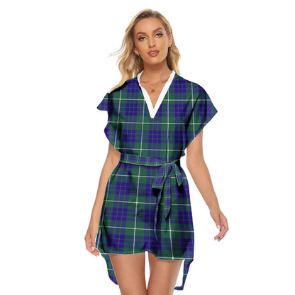 Hamilton Hunting Modern Tartan Plaid Stand-up Collar Casual Dress With Belt