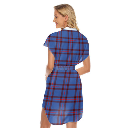 Elliot Modern Tartan Plaid Stand-up Collar Casual Dress With Belt