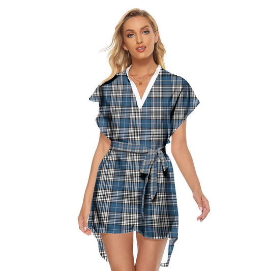 Napier Modern Tartan Plaid Stand-up Collar Casual Dress With Belt