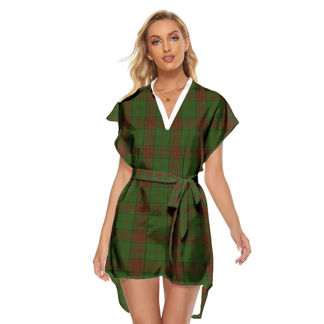 Maxwell Hunting Tartan Plaid Stand-up Collar Casual Dress With Belt