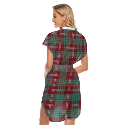 Crawford Modern Tartan Plaid Stand-up Collar Casual Dress With Belt