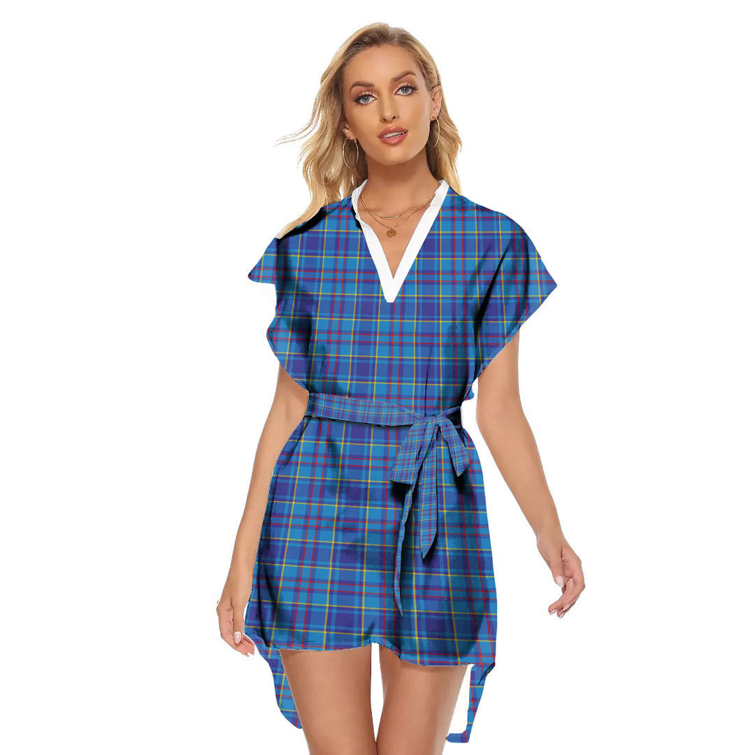 Mercer Modern Tartan Plaid Stand-up Collar Casual Dress With Belt