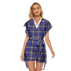 Kinnaird Tartan Plaid Stand-up Collar Casual Dress With Belt