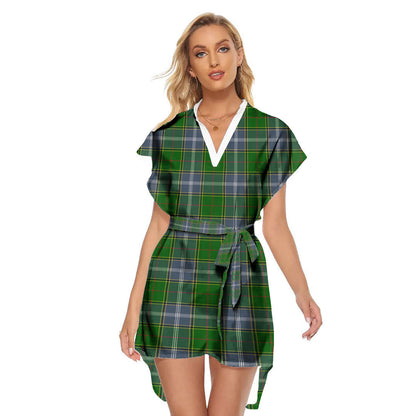 Pringle Tartan Plaid Stand-up Collar Casual Dress With Belt