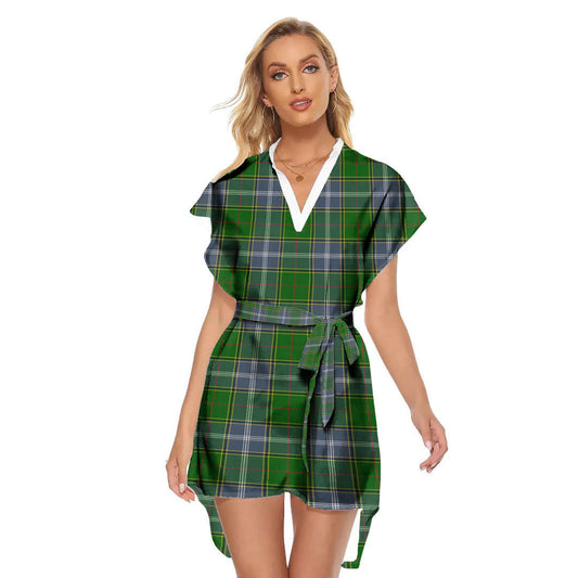 Pringle Tartan Plaid Stand-up Collar Casual Dress With Belt