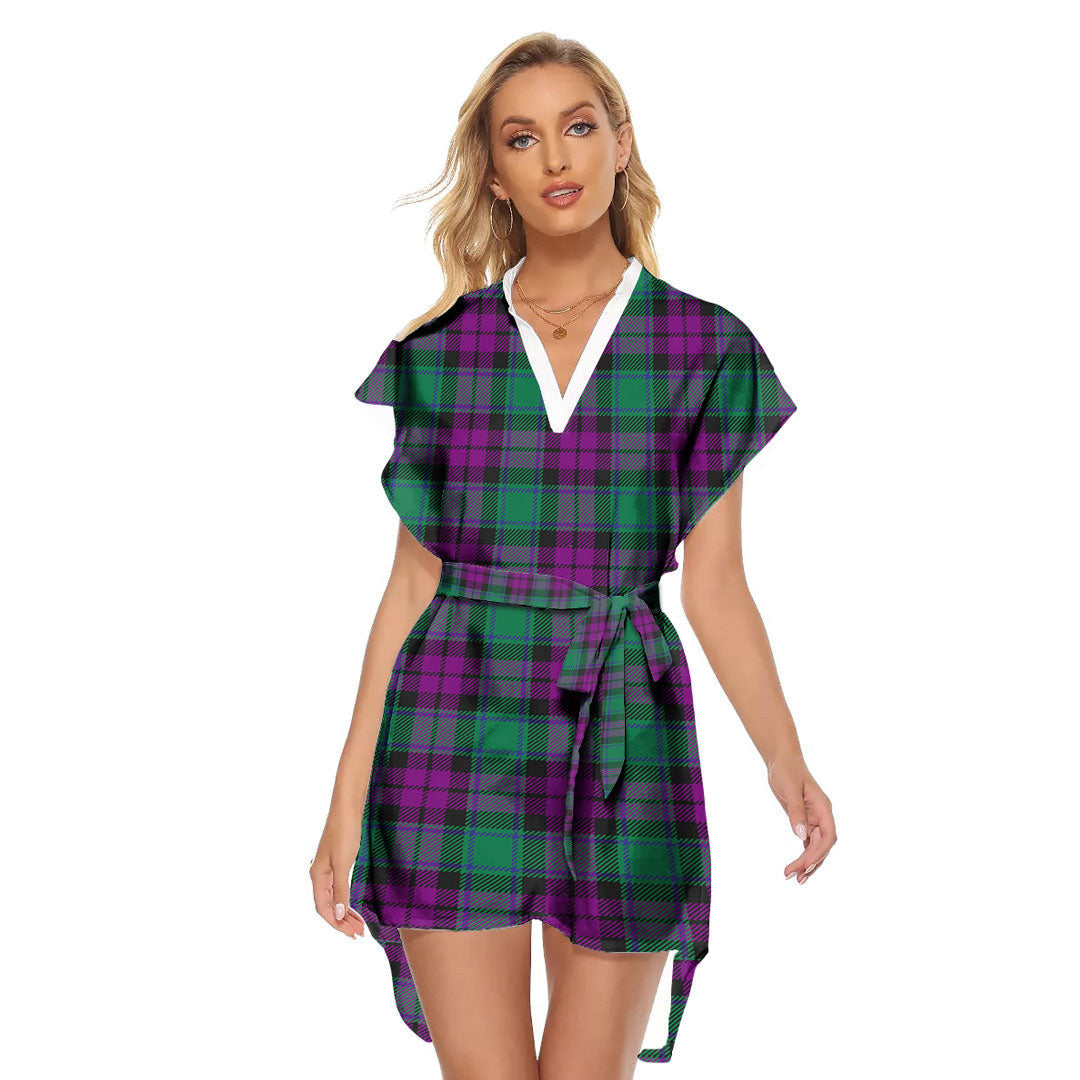 MacArthur Milton Tartan Plaid Stand-up Collar Casual Dress With Belt