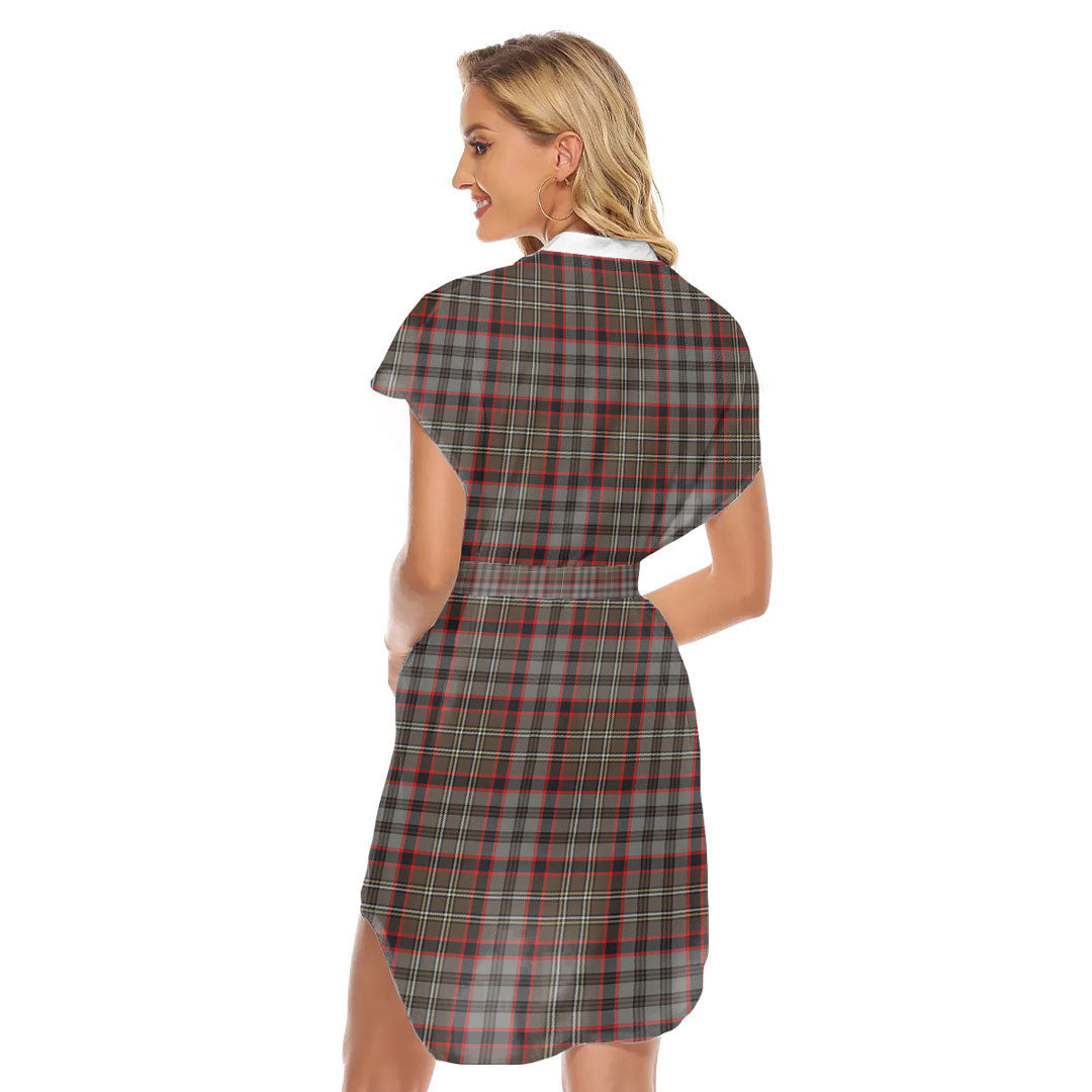 Nicolson Hunting Weathered Tartan Plaid Stand-up Collar Casual Dress With Belt