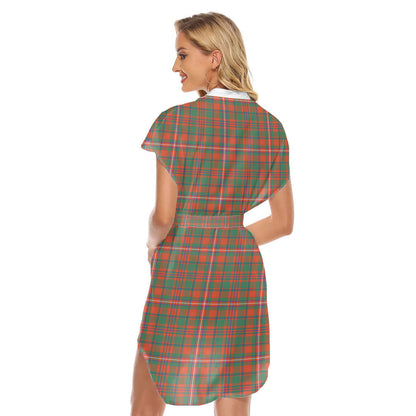 MacKinnon Ancient Tartan Plaid Stand-up Collar Casual Dress With Belt