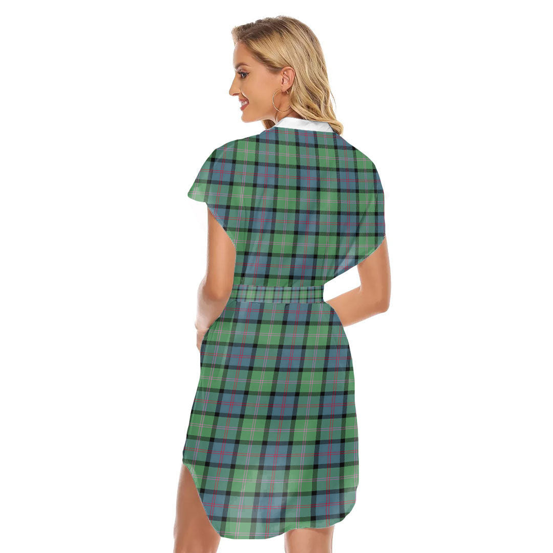 MacThomas Ancient Tartan Plaid Stand-up Collar Casual Dress With Belt