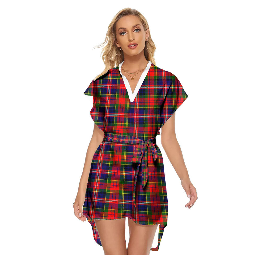 MacPherson Modern Tartan Plaid Stand-up Collar Casual Dress With Belt