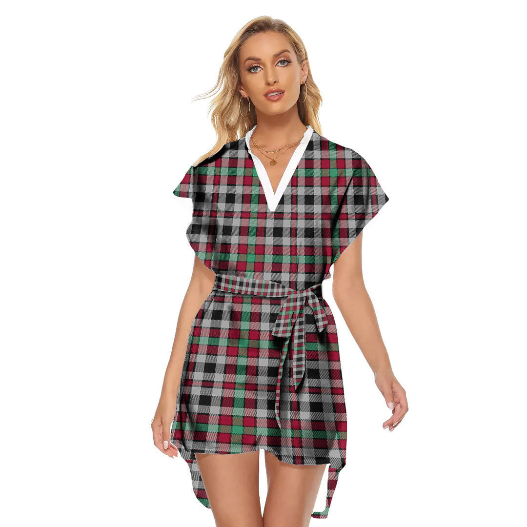 Borthwick Ancient Tartan Plaid Stand-up Collar Casual Dress With Belt