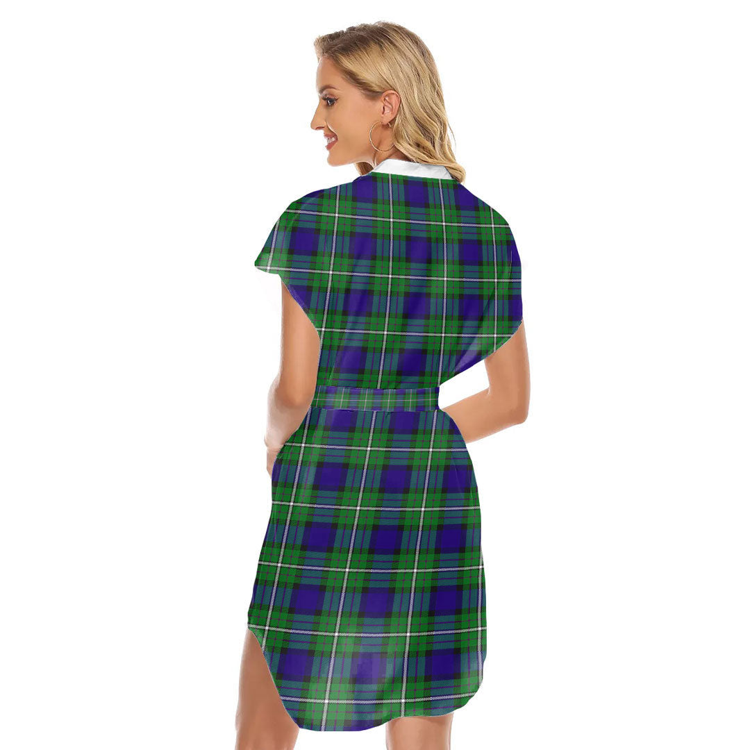 Alexander Tartan Plaid Stand-up Collar Casual Dress With Belt