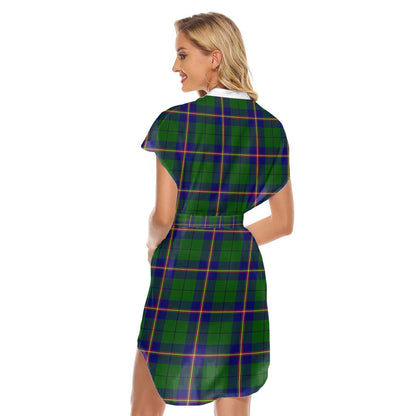 Carmichael Modern Tartan Plaid Stand-up Collar Casual Dress With Belt