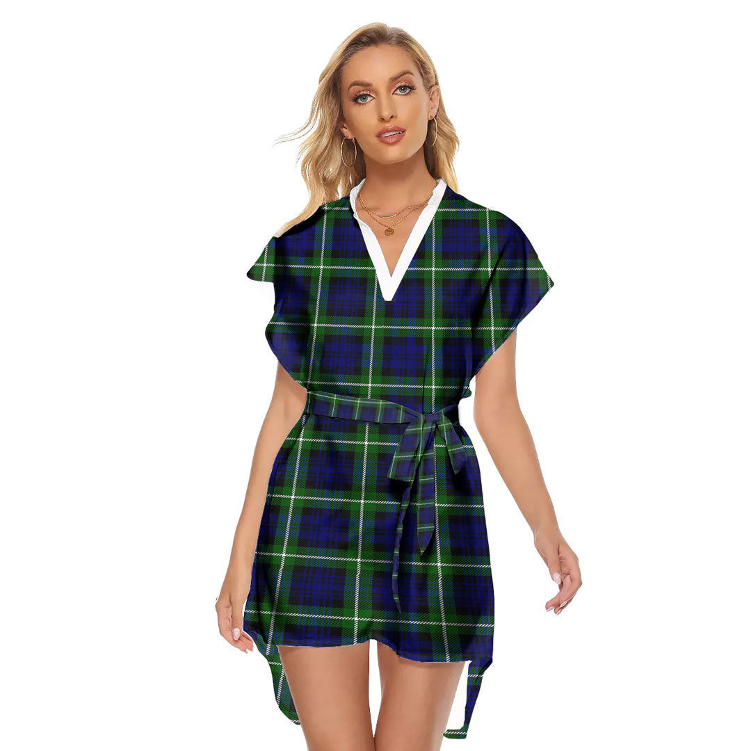 Lamont Modern Tartan Plaid Stand-up Collar Casual Dress With Belt