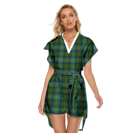 Cranstoun Tartan Plaid Stand-up Collar Casual Dress With Belt