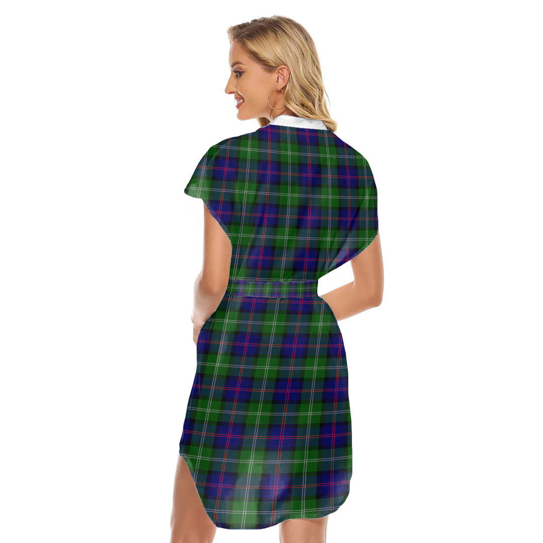 MacThomas Modern Tartan Plaid Stand-up Collar Casual Dress With Belt