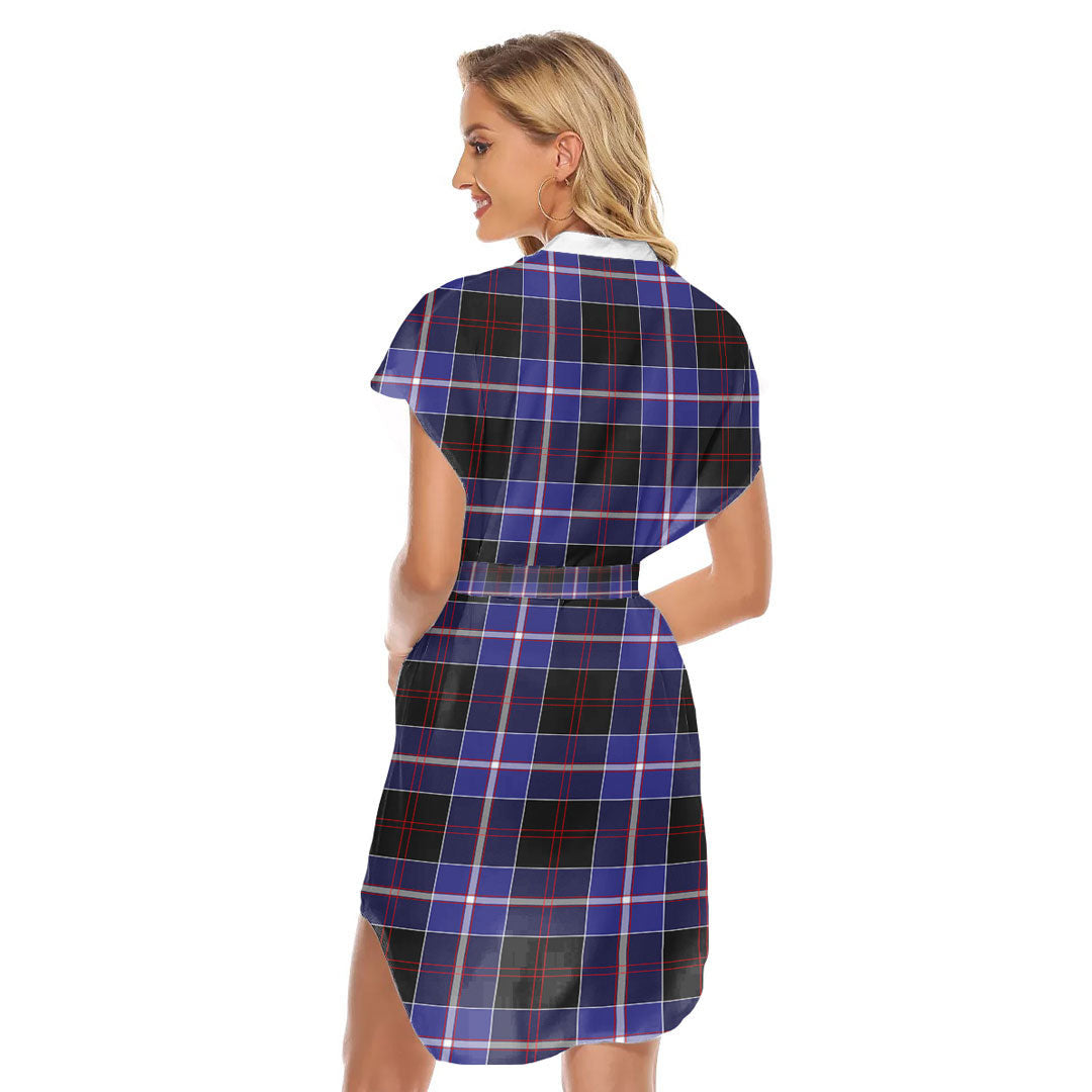 Dunlop Modern Tartan Plaid Stand-up Collar Casual Dress With Belt