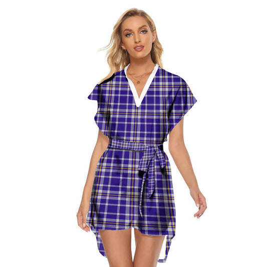 Ochterlony Tartan Plaid Stand-up Collar Casual Dress With Belt