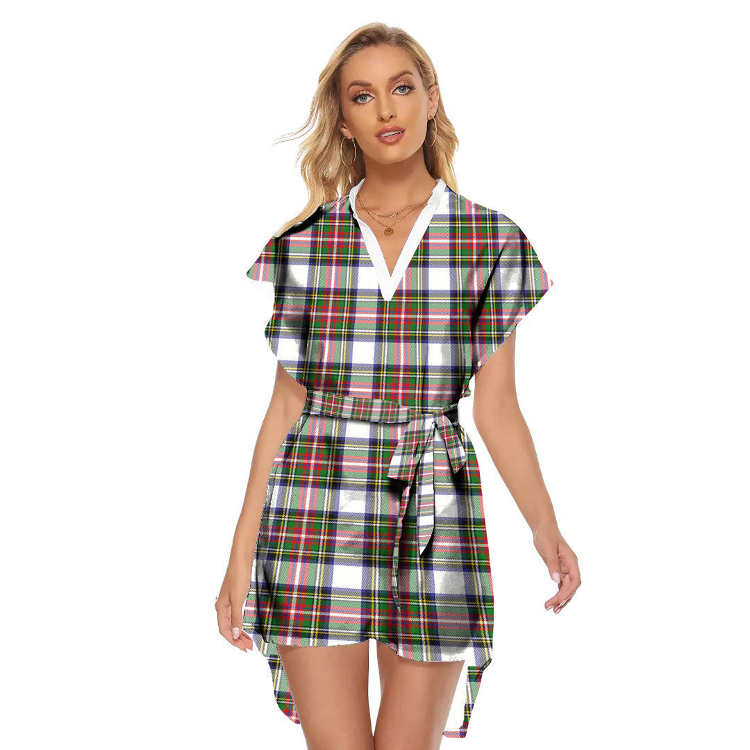Stewart Dress Modern Tartan Plaid Stand-up Collar Casual Dress With Belt