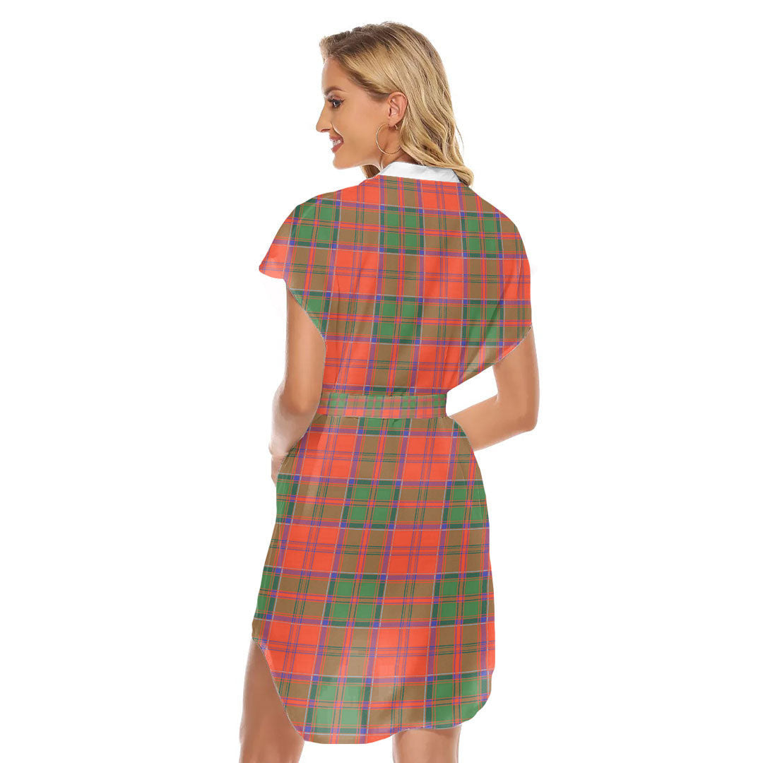 Grant Ancient Tartan Plaid Stand-up Collar Casual Dress With Belt