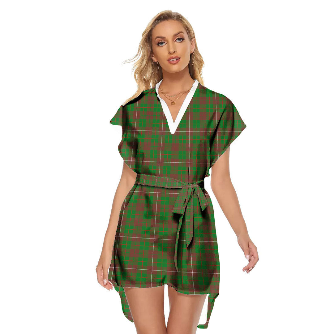 MacKinnon Hunting Modern Tartan Plaid Stand-up Collar Casual Dress With Belt