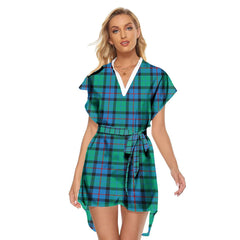 Flower Of Scotland Tartan Plaid Stand-up Collar Casual Dress With Belt