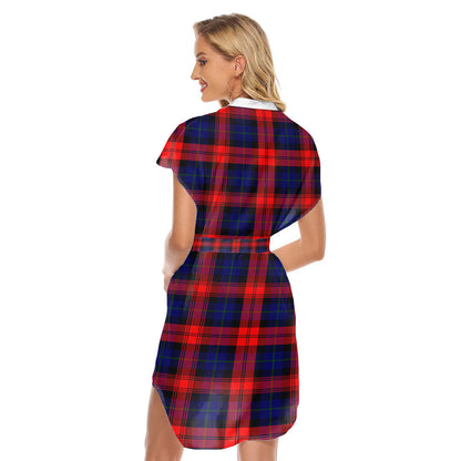 MacLachlan Modern Tartan Plaid Stand-up Collar Casual Dress With Belt