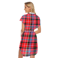 Aberdeen District Tartan Plaid Stand-up Collar Casual Dress With Belt