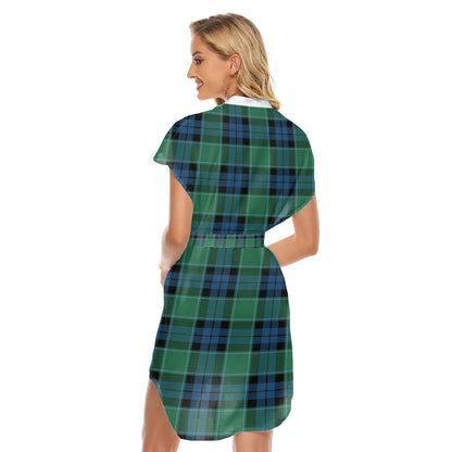 Graham of Menteith Ancient Tartan Plaid Stand-up Collar Casual Dress With Belt