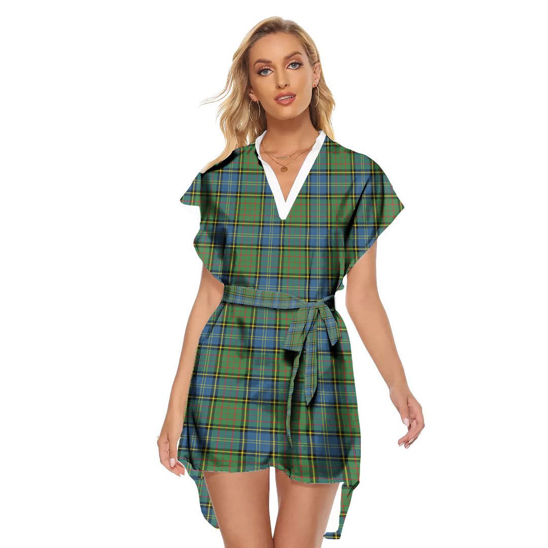 MacMillan Hunting Ancient Tartan Plaid Stand-up Collar Casual Dress With Belt