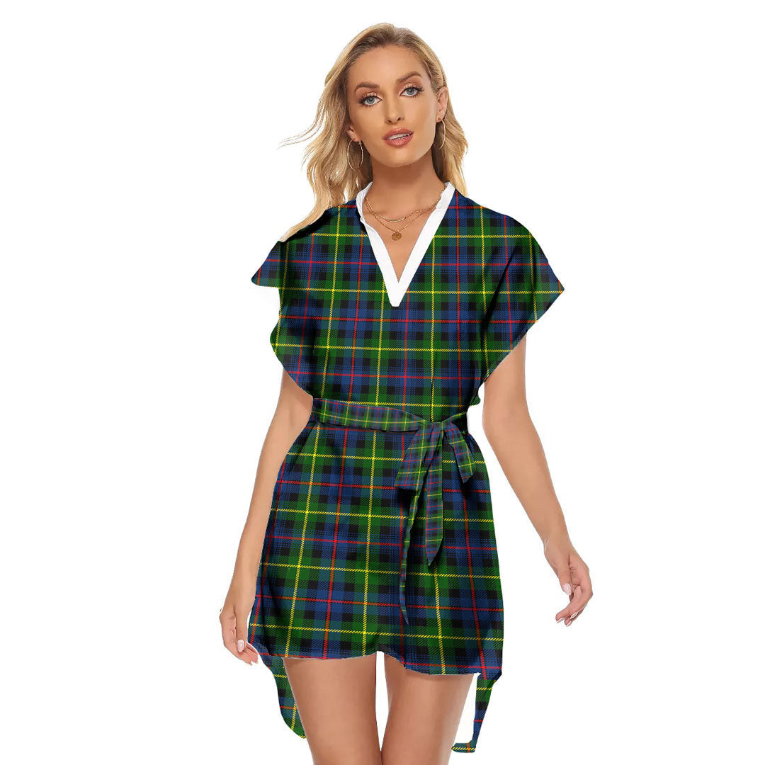 Farquharson Modern Tartan Plaid Stand-up Collar Casual Dress With Belt